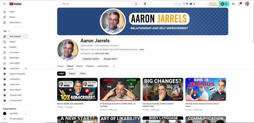 YouTube Channel for Aaron Jarrels